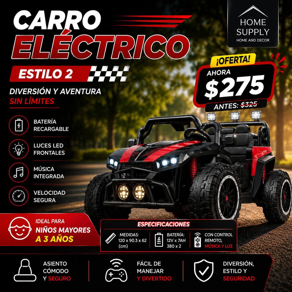 CARRO ELECTRICO ROJO GRANDE 🚙⚡