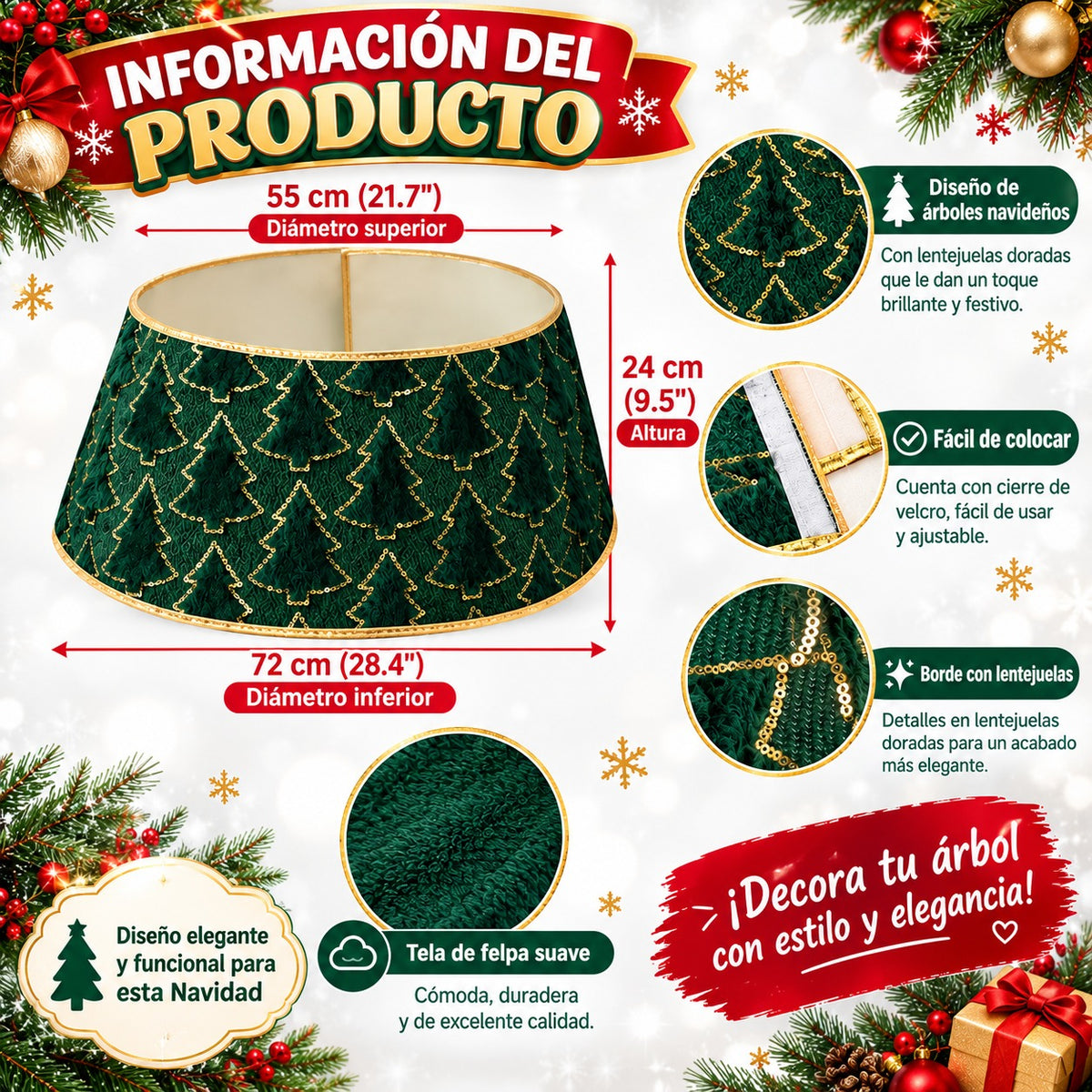 COLLAR PARA BASE DE ARBOL VERDE🎄✨