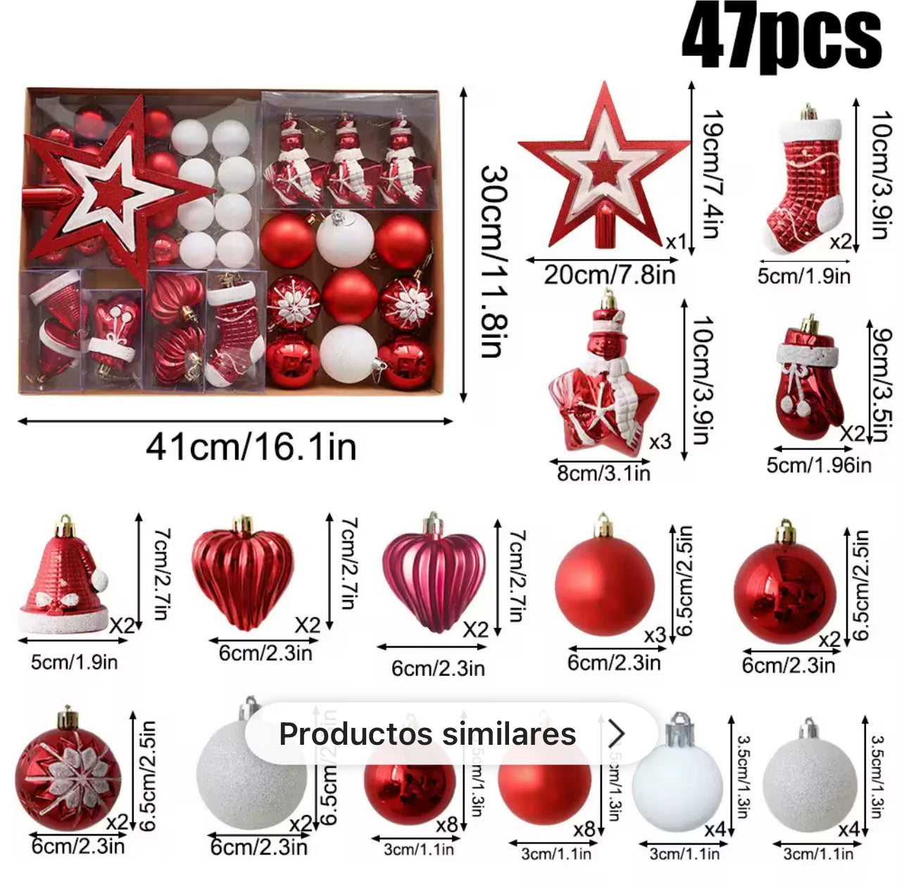 Set adornos para árbol (47 piezas)