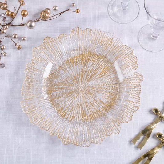 PLATO BASE TRANSPARENTE MANCHAS DORADAS🍽️✨