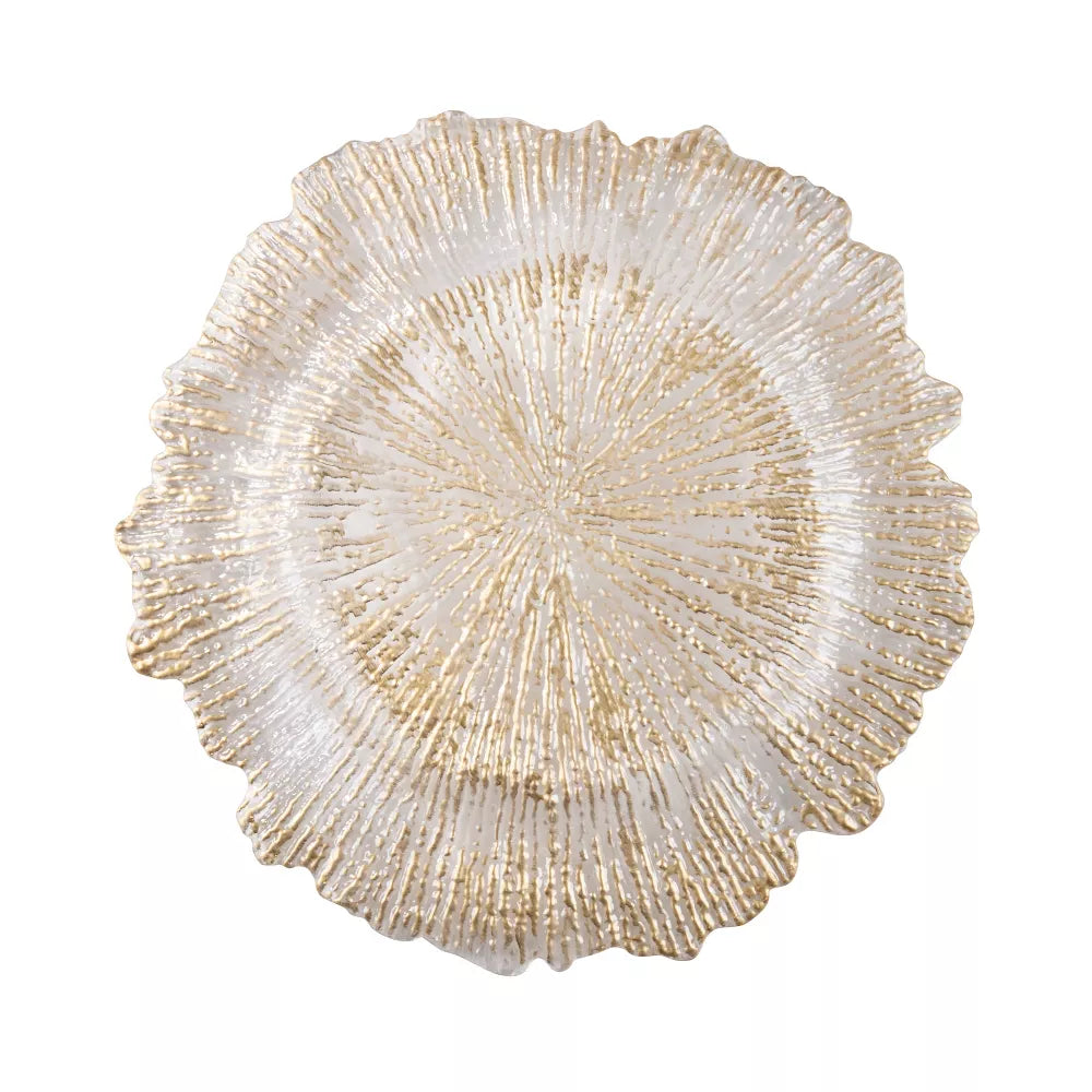 PLATO BASE TRANSPARENTE MANCHAS DORADAS🍽️✨