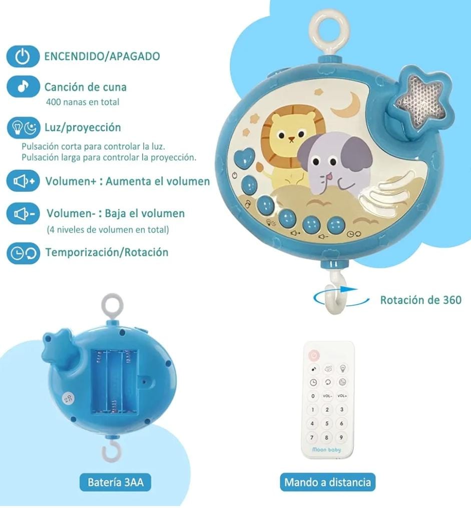 Móvil de cuna con proyector y control remoto
