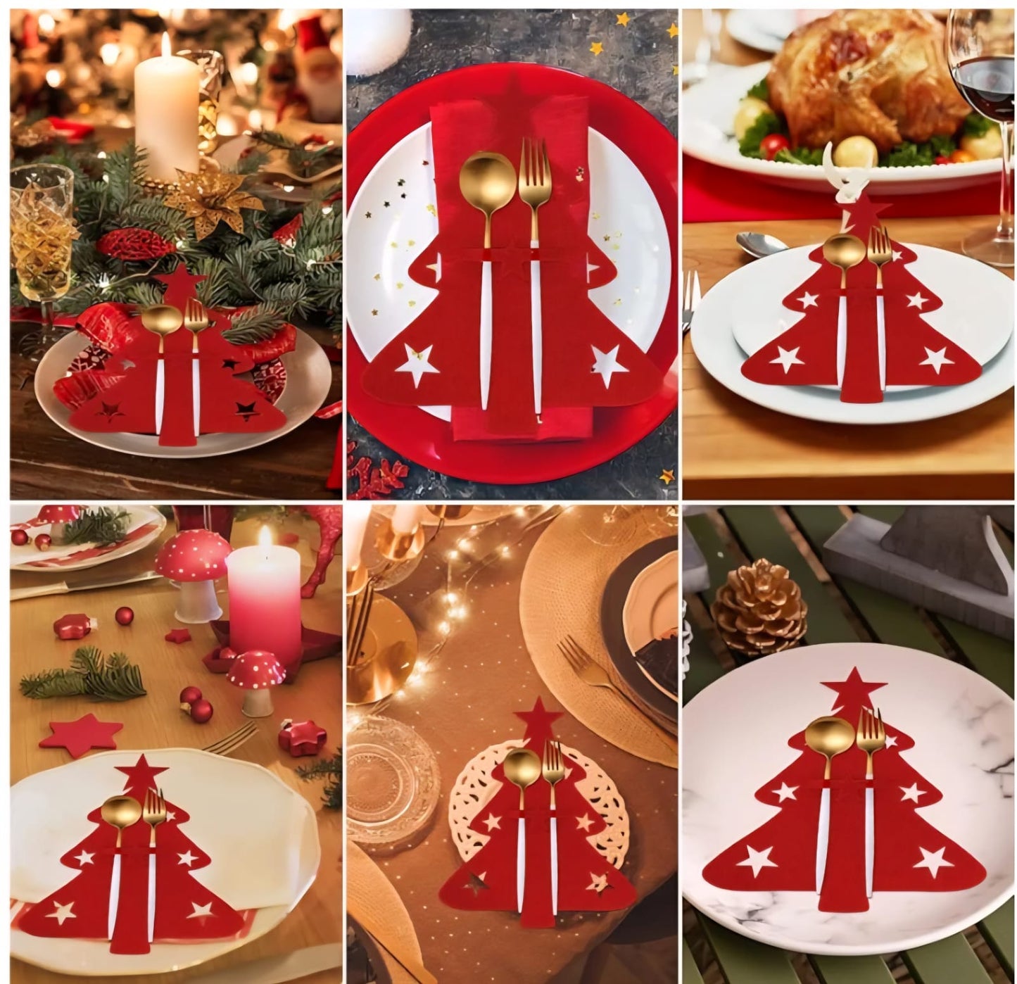Portacubiertos Navideño en forma de Árbol de Navida (set 12)