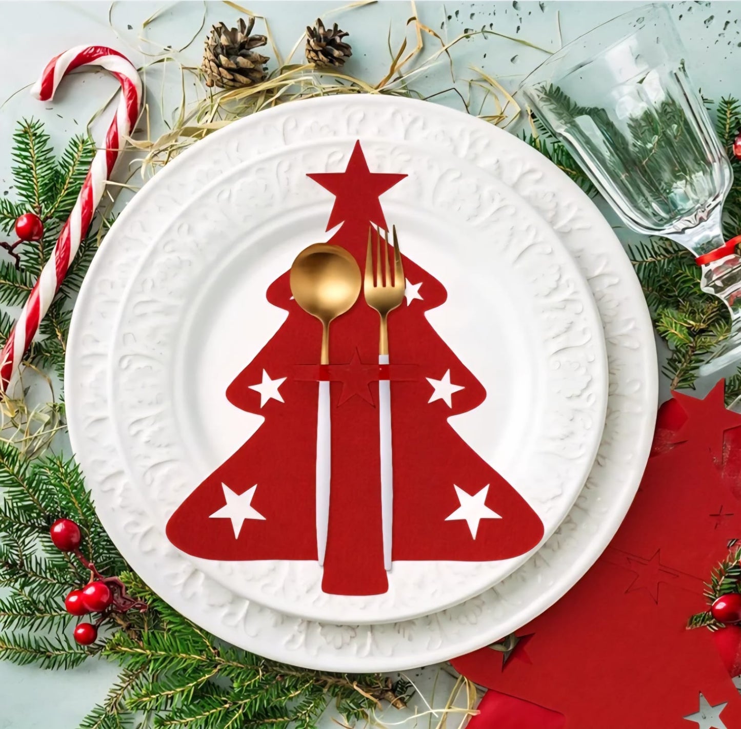 Portacubiertos Navideño en forma de Árbol de Navida (set 12)