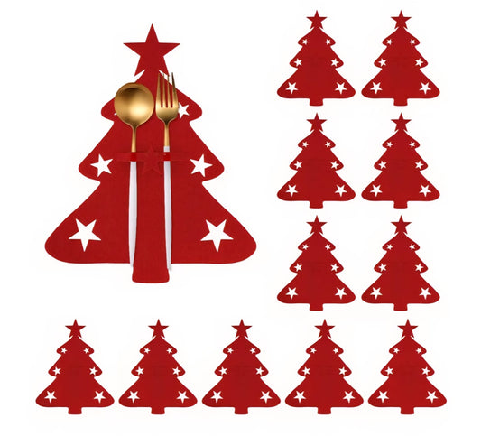 Portacubiertos Navideño en forma de Árbol de Navida (set 12)