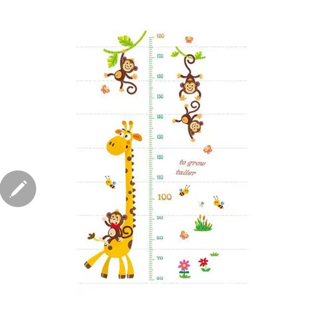 Sticker Infantil de Medidor de Altura – Jirafa y Monitos 🦒🐵