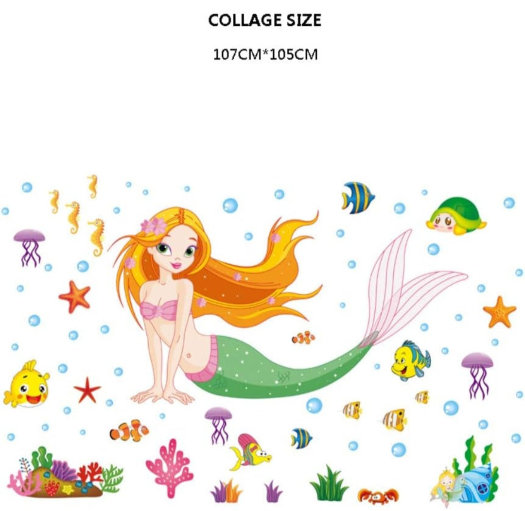 Sticker decorativo infantil - Sirena y mundo marino 🧜‍♀️🐟