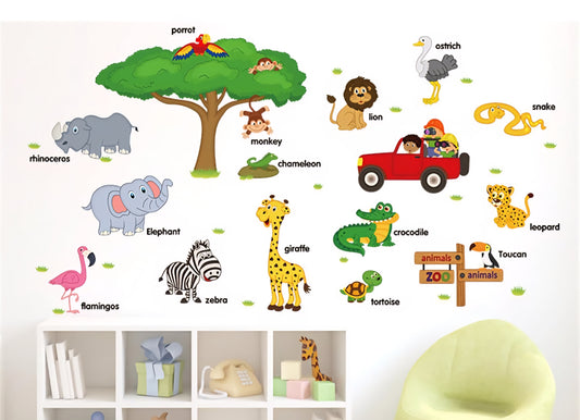 Stickers Decorativos Infantiles – Safari del Zoológico 🦁🦓🐘