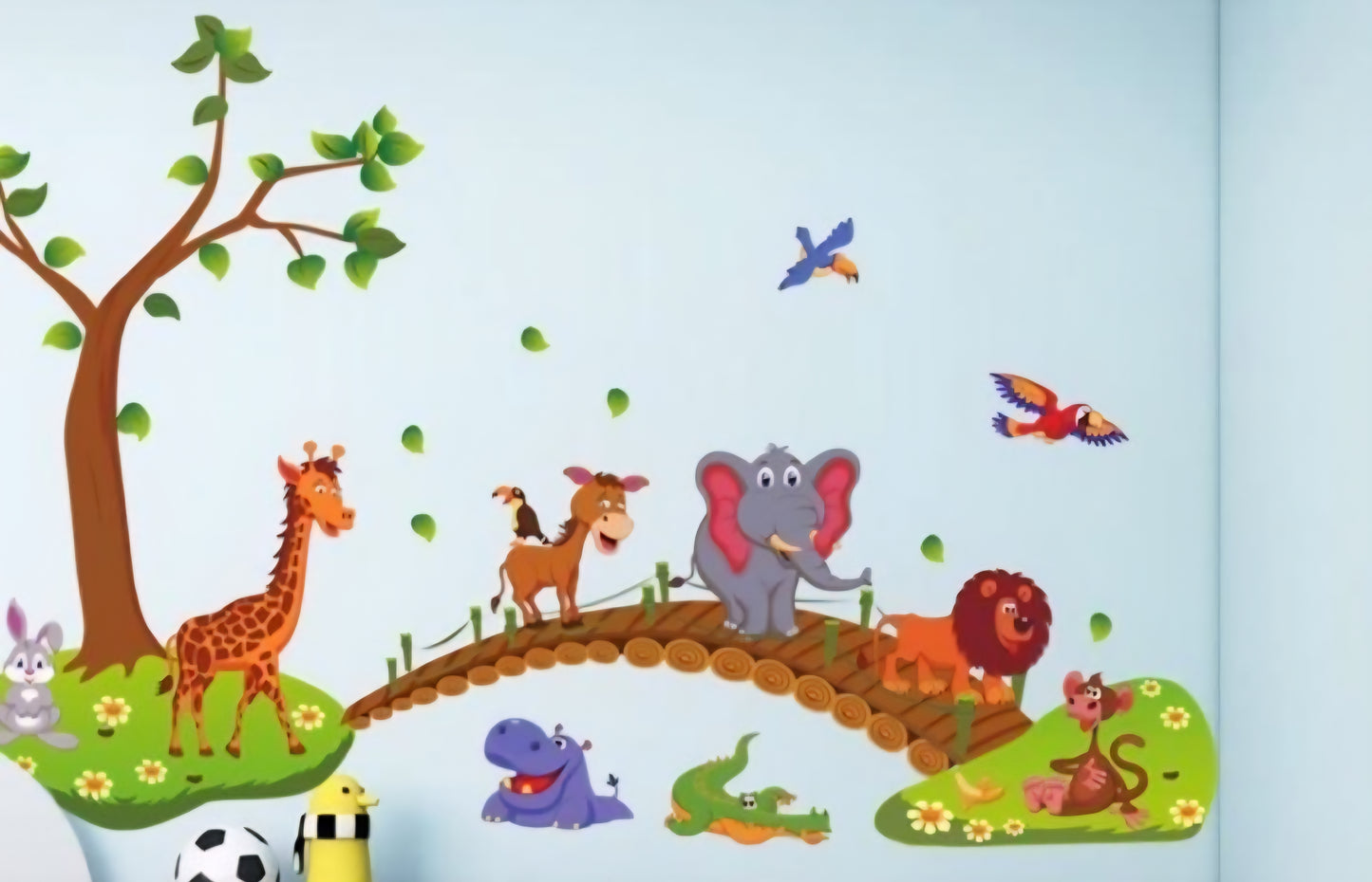 Sticker Decorativo Infantil – Animales en el Puente 🦒🦁🐘🌳