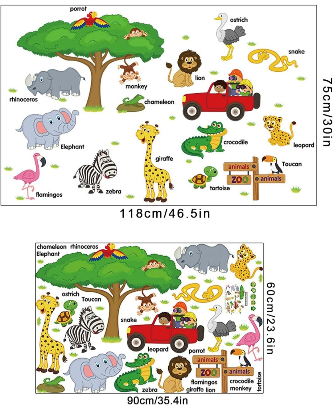 Stickers Decorativos Infantiles – Safari del Zoológico 🦁🦓🐘