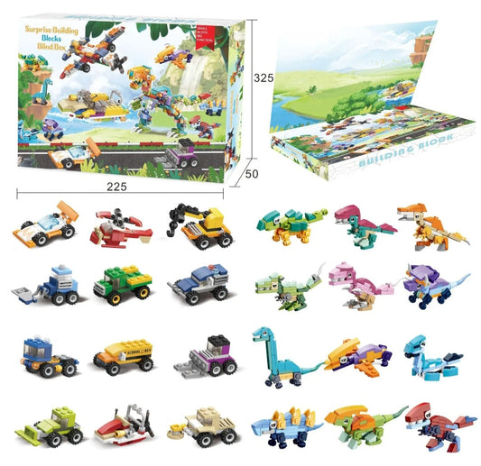 🦖🚗 Caja Sorpresa de Bloques de Construcción – Dinosaurios y Vehículos 🚗