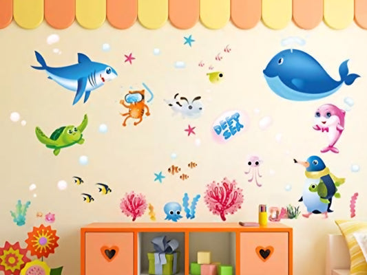 Set de Stickers Decorativos Infantiles – Mundo Marino 🐳🐠🐧