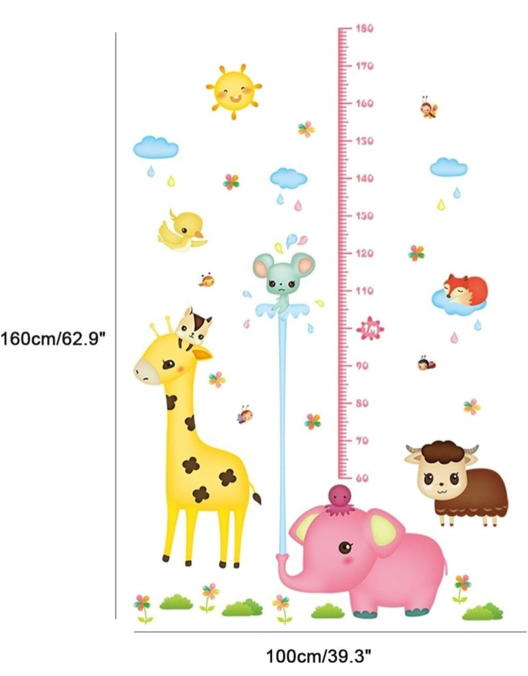 Sticker Infantil de Medidor de Altura – Animales Tiernos 🦒🐘☀️