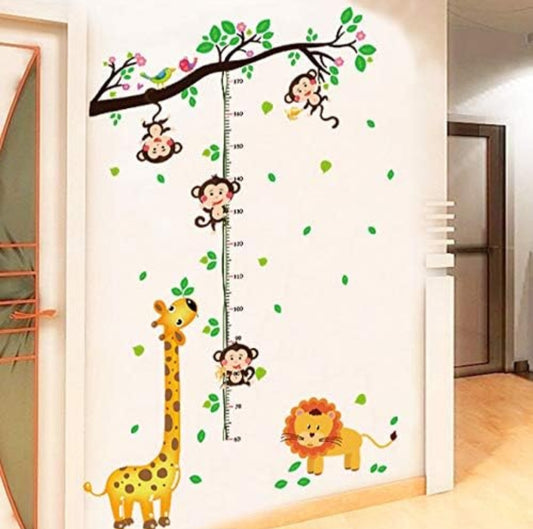 Sticker Infantil de Medidor de Altura – Jirafa, Monitos y León 🦒🐵🦁🌿