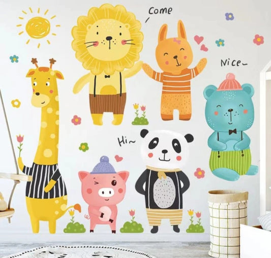 Sticker decorativo infantil – Animales con ropa🦒🐰🦊🦁🐼🐻