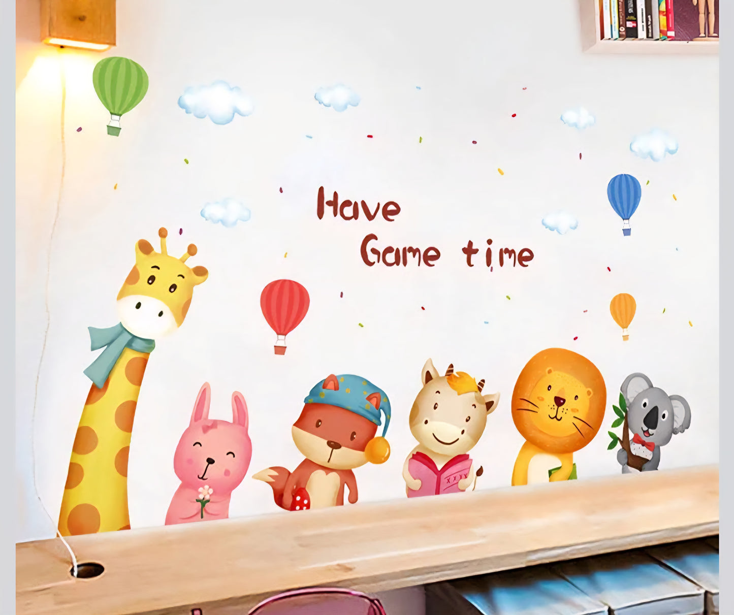 Sticker Decorativo Infantil – Animales con Globos 🎈🦒🐰🦊🦁🐨