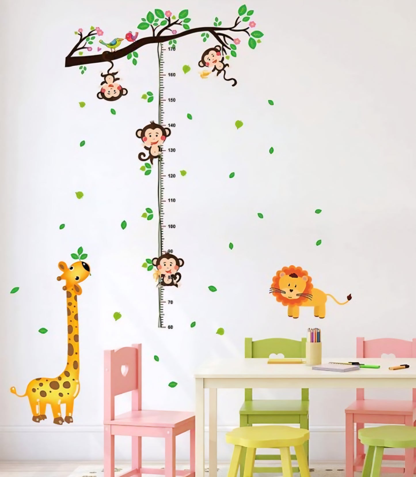 Sticker Infantil de Medidor de Altura – Jirafa, Monitos y León 🦒🐵🦁🌿